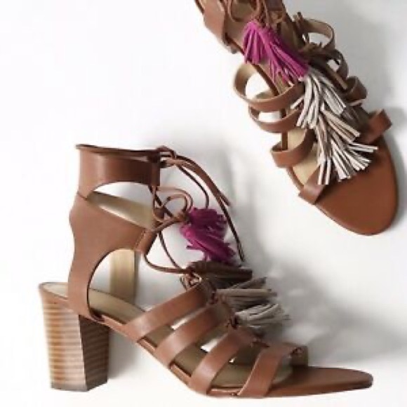 Marc Fischer Fringe Leather Lace Up Sandals - Picture 1 of 5
